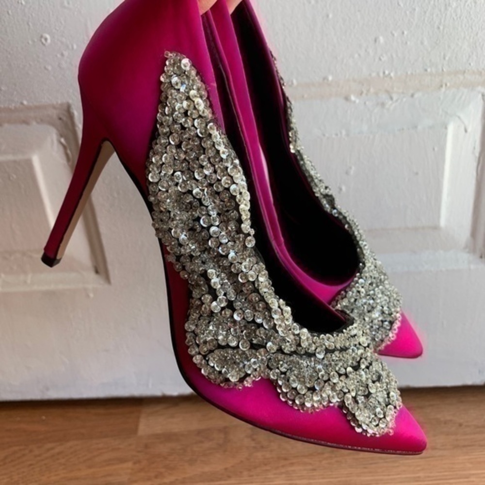 Gianni Bini Crystino Satin Sequin Pink Heel - Picture 11 of 16